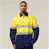 HARD YAKKA HI VIS DRILL SHIRT W 3M TAPE